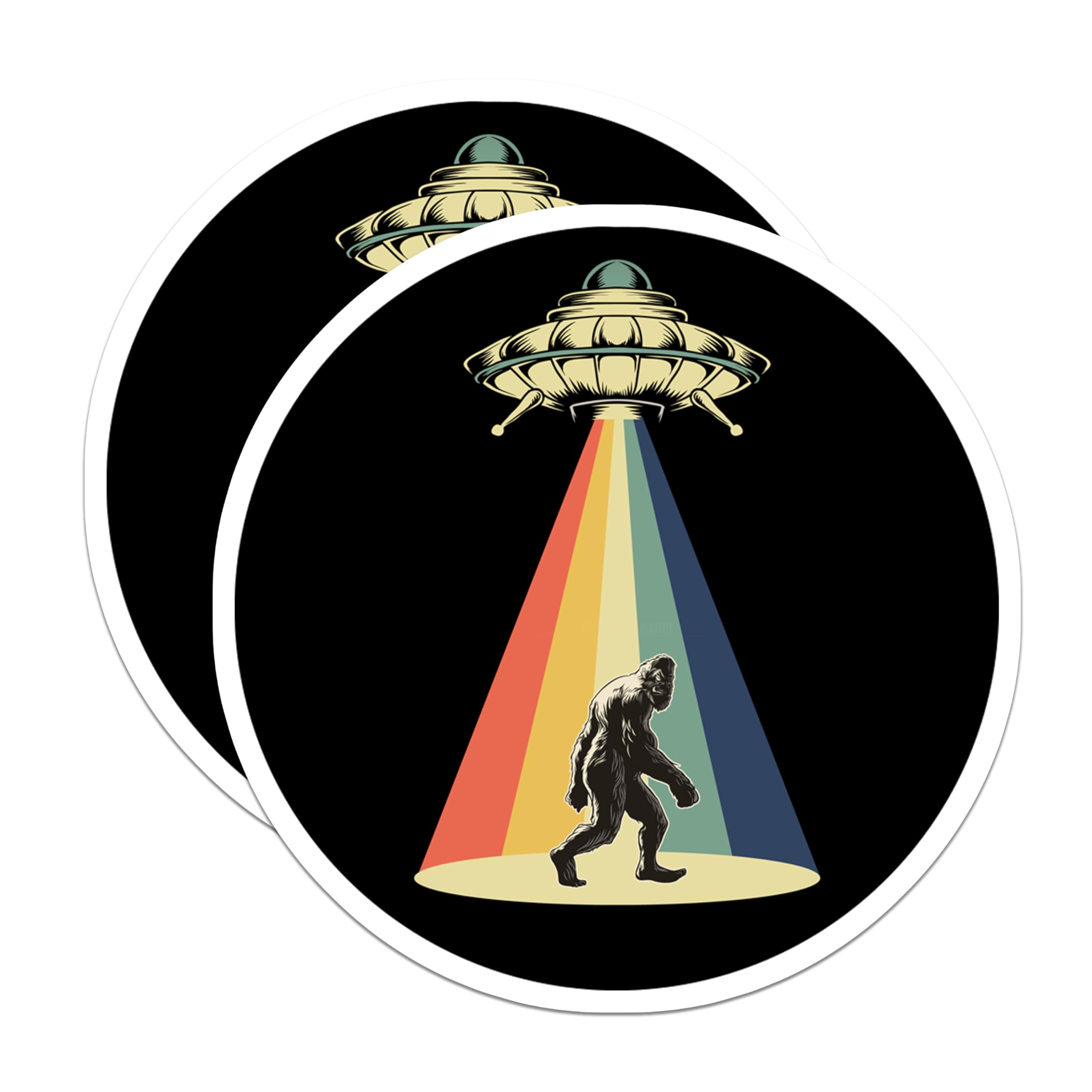 (2 Pack) UFO Bigfoot Magnets - Retro Alien Abduction - Paranormal Cryptid Decor - 5 Inches On Longest Side - Thick Durable Magnet - Made in USA - MAG25981