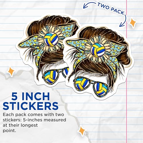 (2 Pack) Volleyball Flower Sunglasses Stickers - Sports Accessories - Trendy Sporting Decals - 5" On Longest Side - Sticks to Smooth Flat Surfaces - Made in USA - BMCS6202