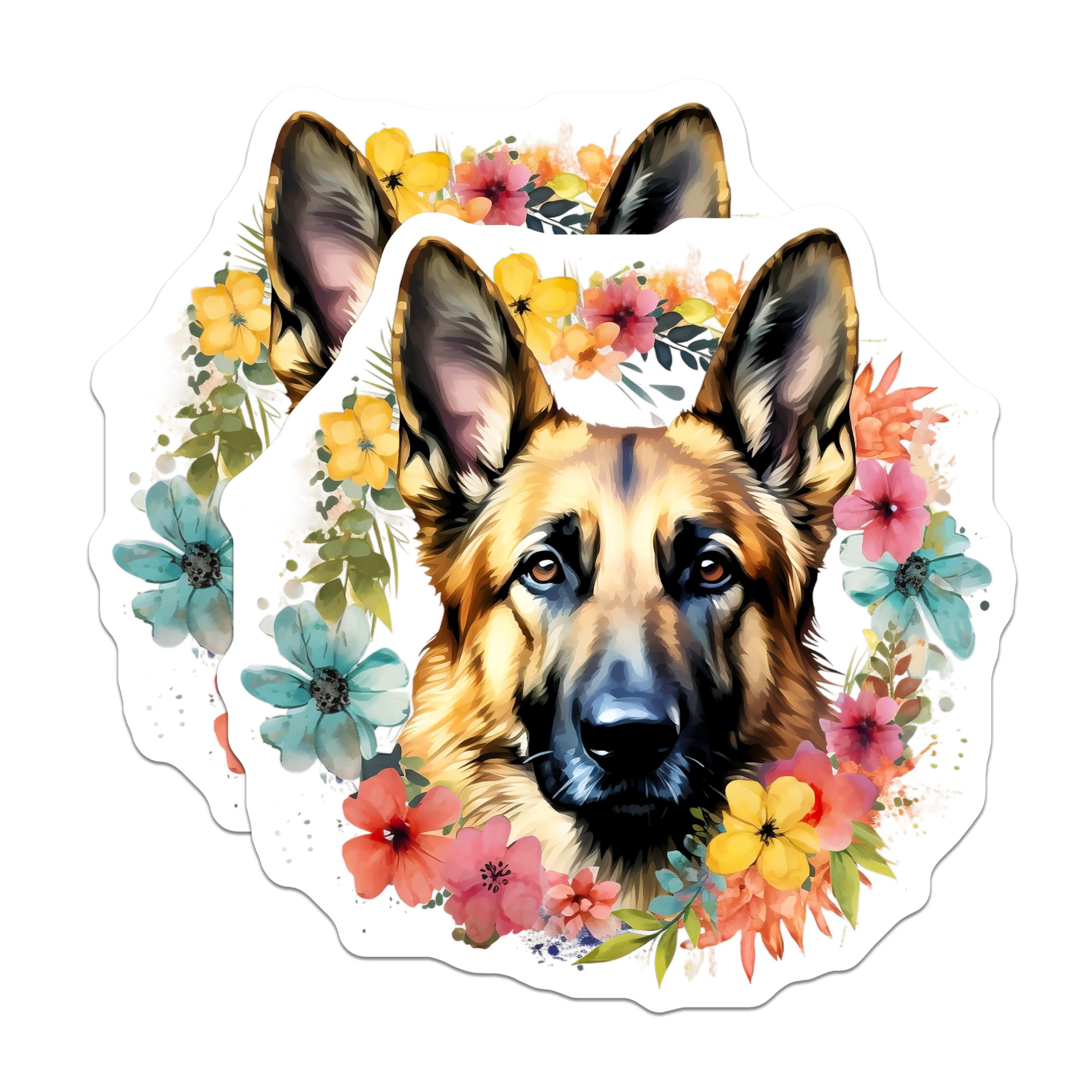 (2 Pack) German Shepherd Magnets - Floral Dog Decor - Pet Lover Home Accent - 5 Inches On Longest Side - Thick Durable Magnet - Made in USA - MAG30418
