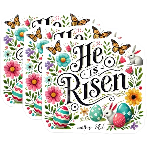 (3 Pack) He is Risen Decals - Easter Decorations - Easter Bunny Decal - 3 Inches On Longest Side - Easy Peel & Apply - Made in USA - 3MCS7591