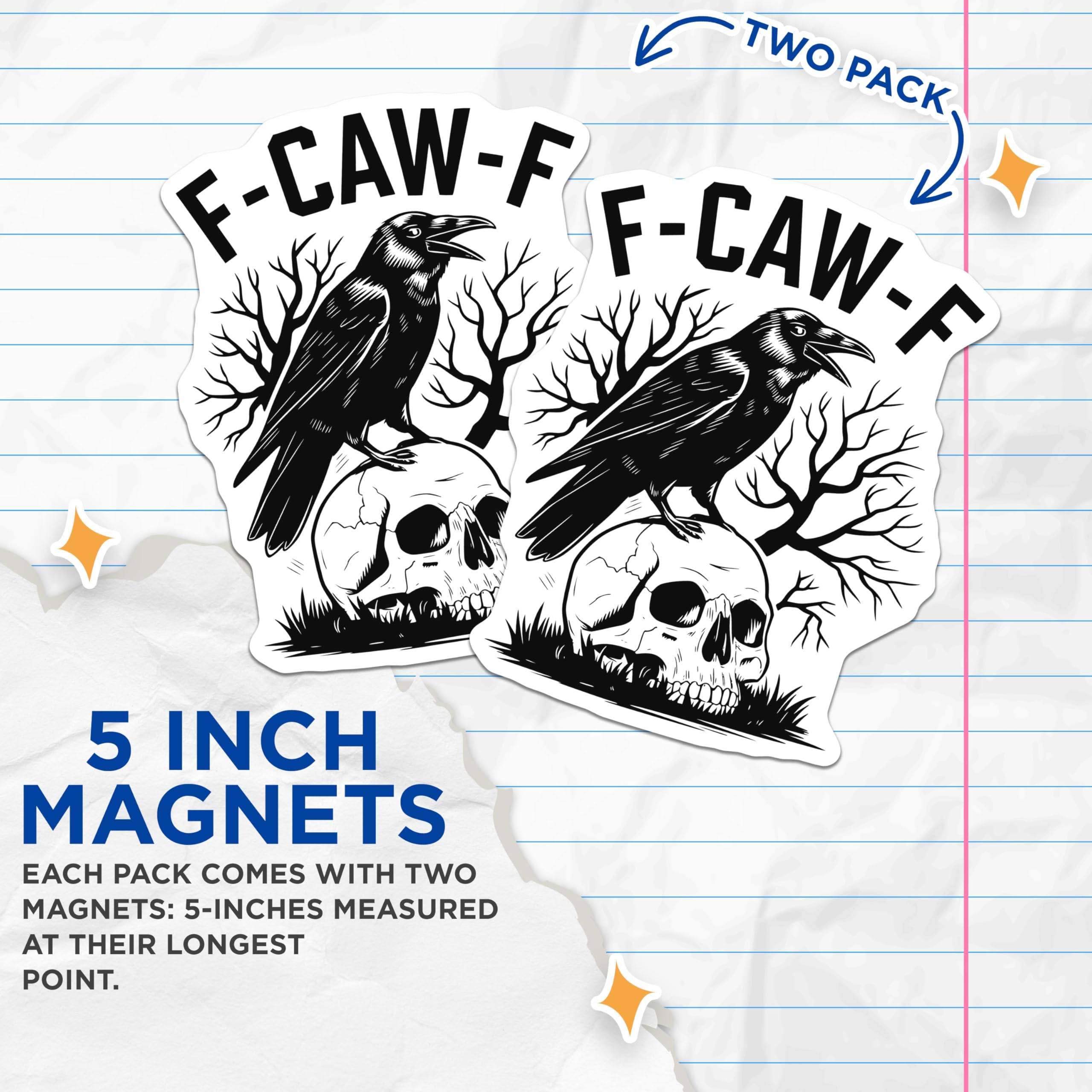 (2 Pack) Raven Skull Magnets - Gothic Magnet Set - F-CAW-F Design - 5" On Longest Side - Premium Magnet - for Cars, Refrigerators, Toolboxes, Lockers - Made in USA - MAG14429