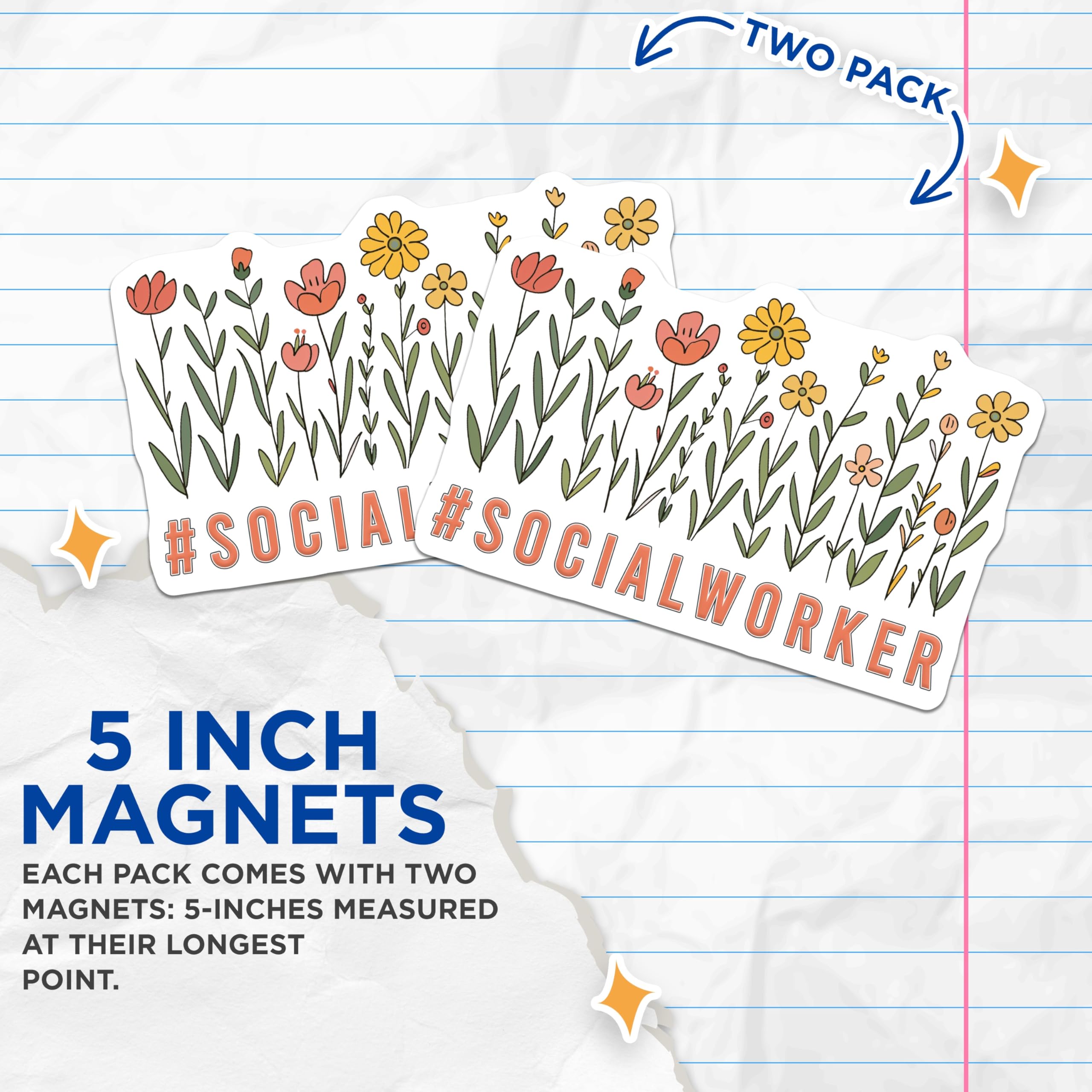 (2 Pack) Social Worker Magnets - Floral Appreciation - Thank You Social Worker - 5" On Longest Side - Premium Magnet - for Cars, Refrigerators, Toolboxes, Lockers - Made in USA - MAG16233
