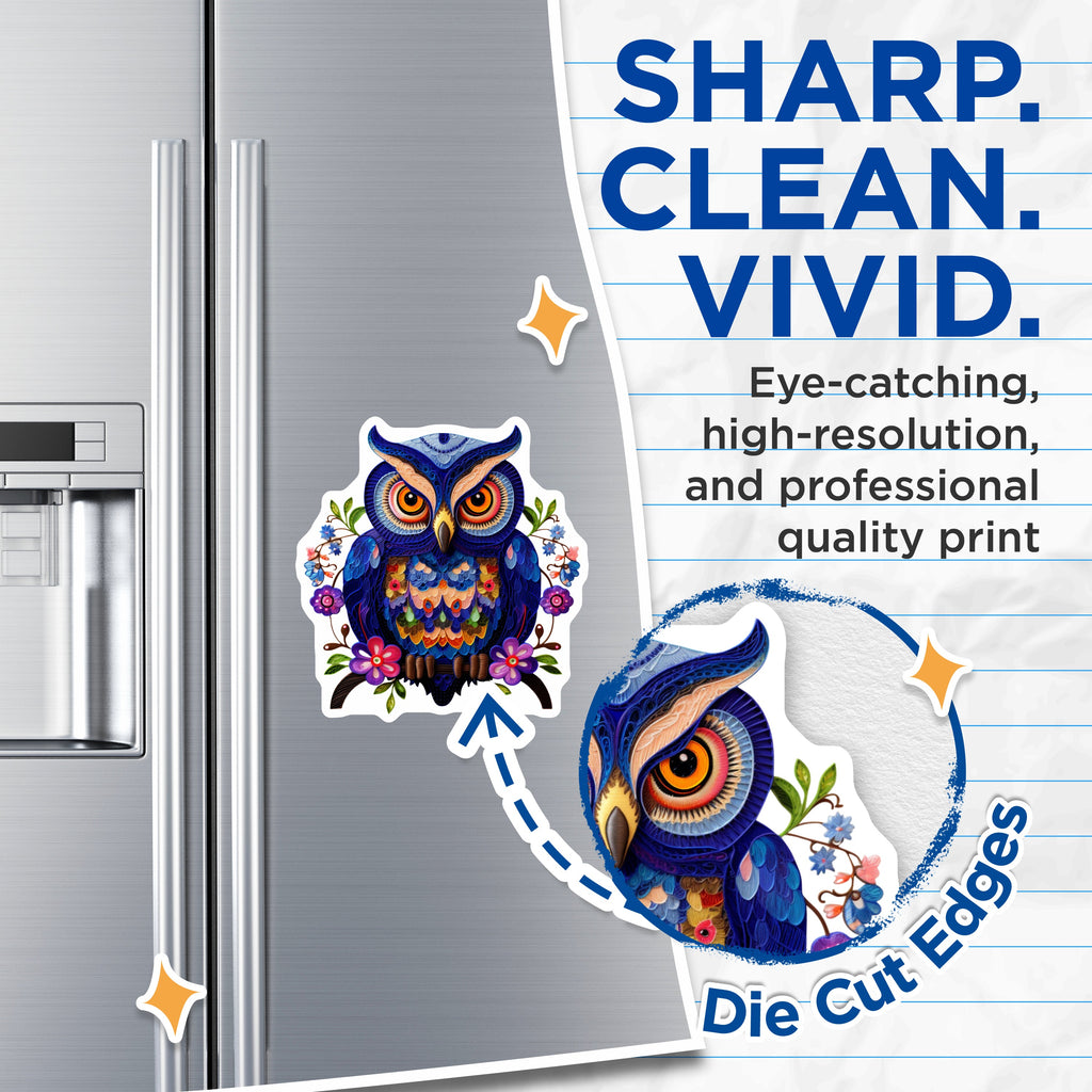 (2 Pack) Quilling Owl Magnets - Bohemian Home Decor - Vibrant Refrigerator Art - 5 Inches On Longest Side - Thick Durable Magnet - Made in USA - MAG39634