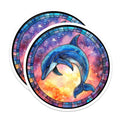 (2 Pack) Dolphin Stained Glass Magnets - Celestial Ocean Art - Watercolor Fridge Decor - 5 Inches On Longest Side - Thick Durable Magnet - Made in USA - MAG25228