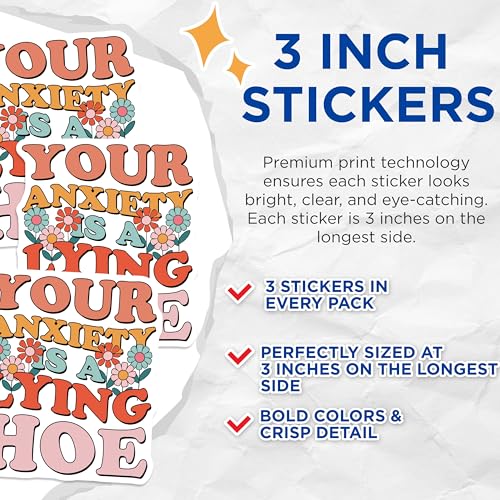 (3 Pack) Anxiety Lying Hoe Decals - Retro Stickers - Funny Laptop Decal - 3 Inches On Longest Side - Easy Peel & Apply - Made in USA - 3MCS6426