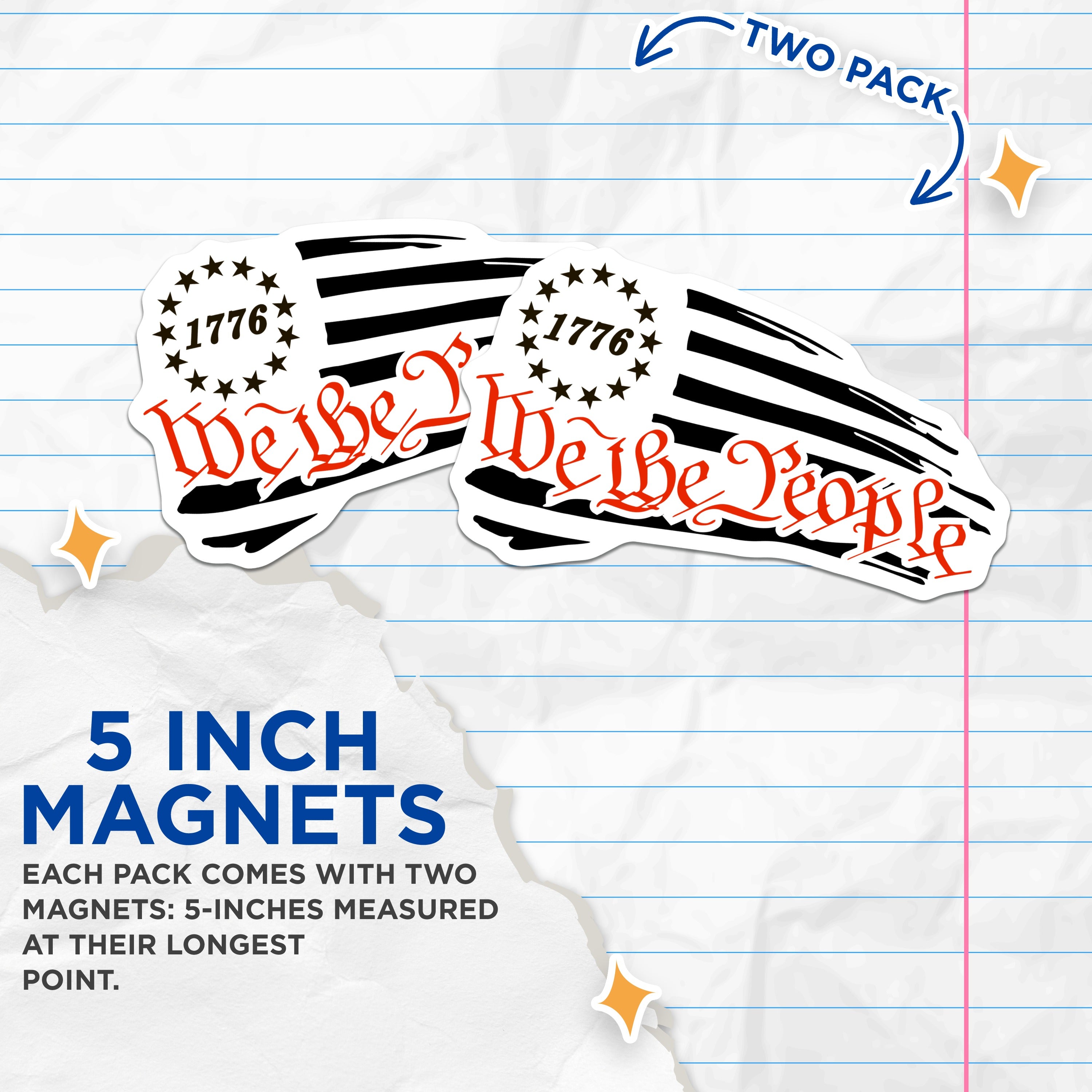 (2 Pack) We the People Magnets - 1776 American Flag History - Patriotic USA Founding Fathers Decor - 5 Inches On Longest Side - Thick Durable Magnet - Made in USA - MAG38460
