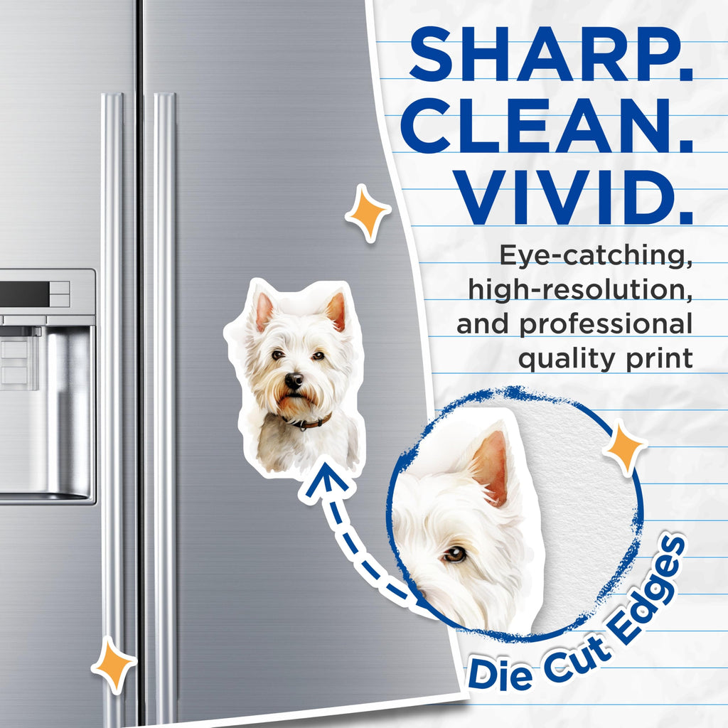 (2 Pack) West Highland Terrier Magnets - Watercolor Pet Portrait - Animal Refrigerator Accent - 5 Inches On Longest Side - Thick Durable Magnet - Made in USA - MAG30948