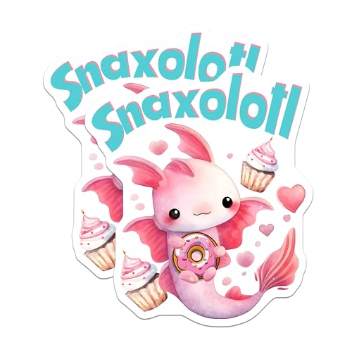 (2 Pack) Cute Axolotl Stickers - Kawaii Axolotl Art - Adorable Axolotl with Doughnut and Cupcakes - 5" On Longest Side - Sticks to Smooth Flat Surfaces - Made in USA - BMCS7786