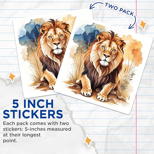 (2 Pack) Lion Stickers - 5" On Longest Side - Sticks to Smooth Flat Surfaces - Made in USA - BMCS8695 - BMCS8695