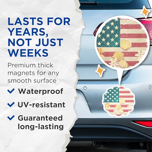 (2 Pack) American Flag Shell Magnets Magnets - Beach Theme - Seaside Decor - 5" On Longest Side - Made in USA - Sticks to Refrigerators & Metal Surfaces - MAG8968