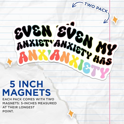 (2 Pack) Even My Anxiety Has Anxiety Magnets - Funny Mental Health - Colorful Rainbow Anxiety Relief - 5" On Longest Side - for Cars, Fridges, Toolboxes - Made in USA - MAG7675
