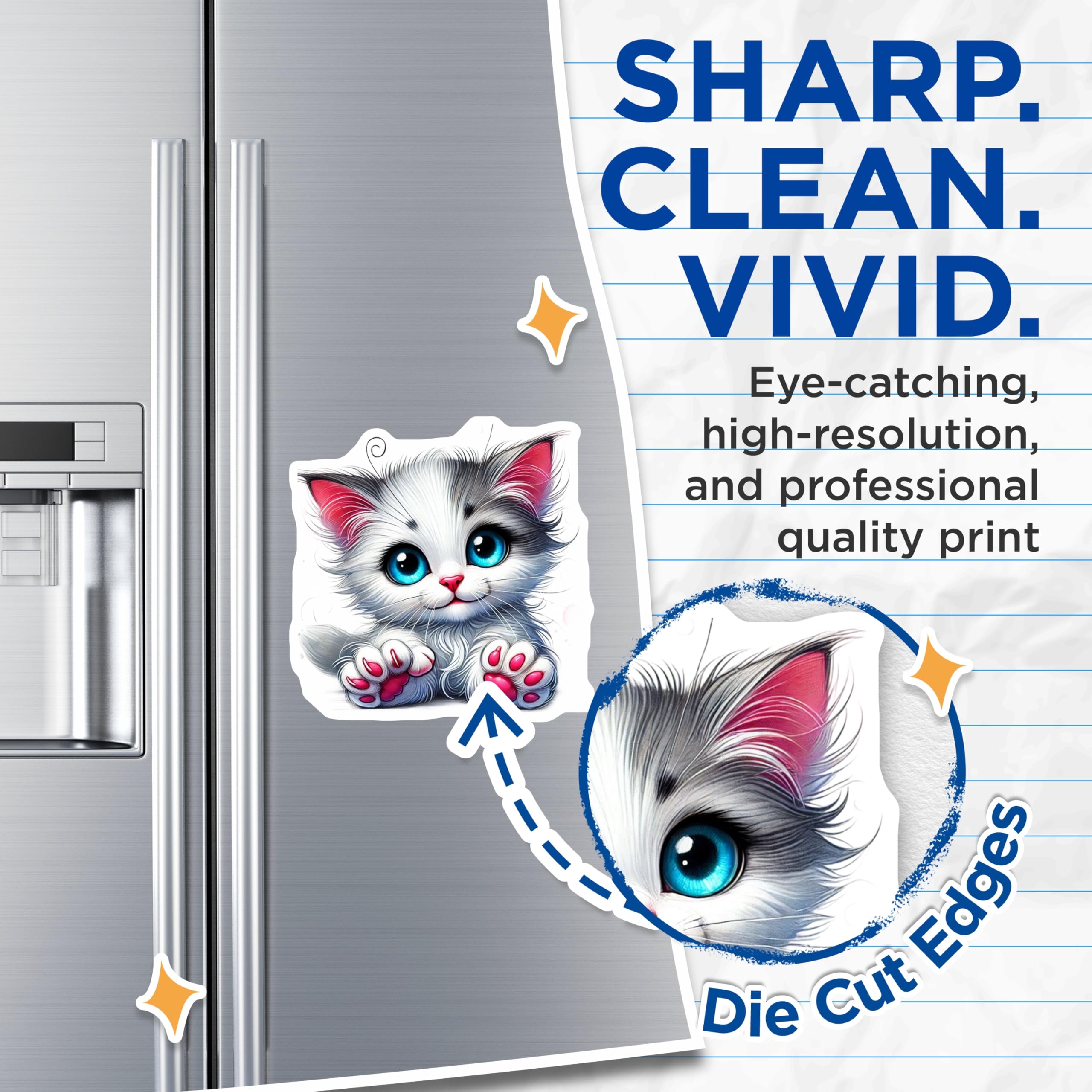 (2 Pack) Cute Kitten Magnets - Fridge Decor - Cat Lover Essentials - 5" On Longest Side - Premium Magnet - for Cars, Refrigerators, Toolboxes, Lockers - Made in USA - MAG15977