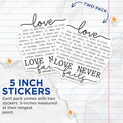 (2 Pack) Love is Patient Love is Kind Stickers - Inspirational Quote - Positive Affirmations - 5" On Longest Side - Sticks to Smooth Flat Surfaces - Made in USA - BMCS6174
