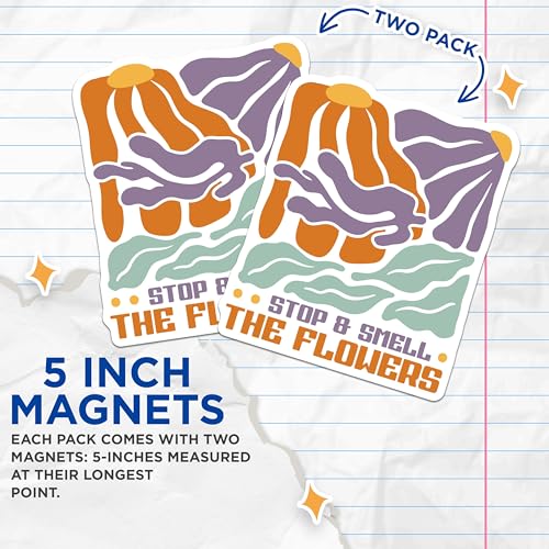 (2 Pack) Stop and Smell The Flowers Magnets - Nature Lovers - Inspirational Quote - Modern Abstract Art - 5" On Longest Side - for Cars, Fridges, Toolboxes - Made in USA - MAG3840