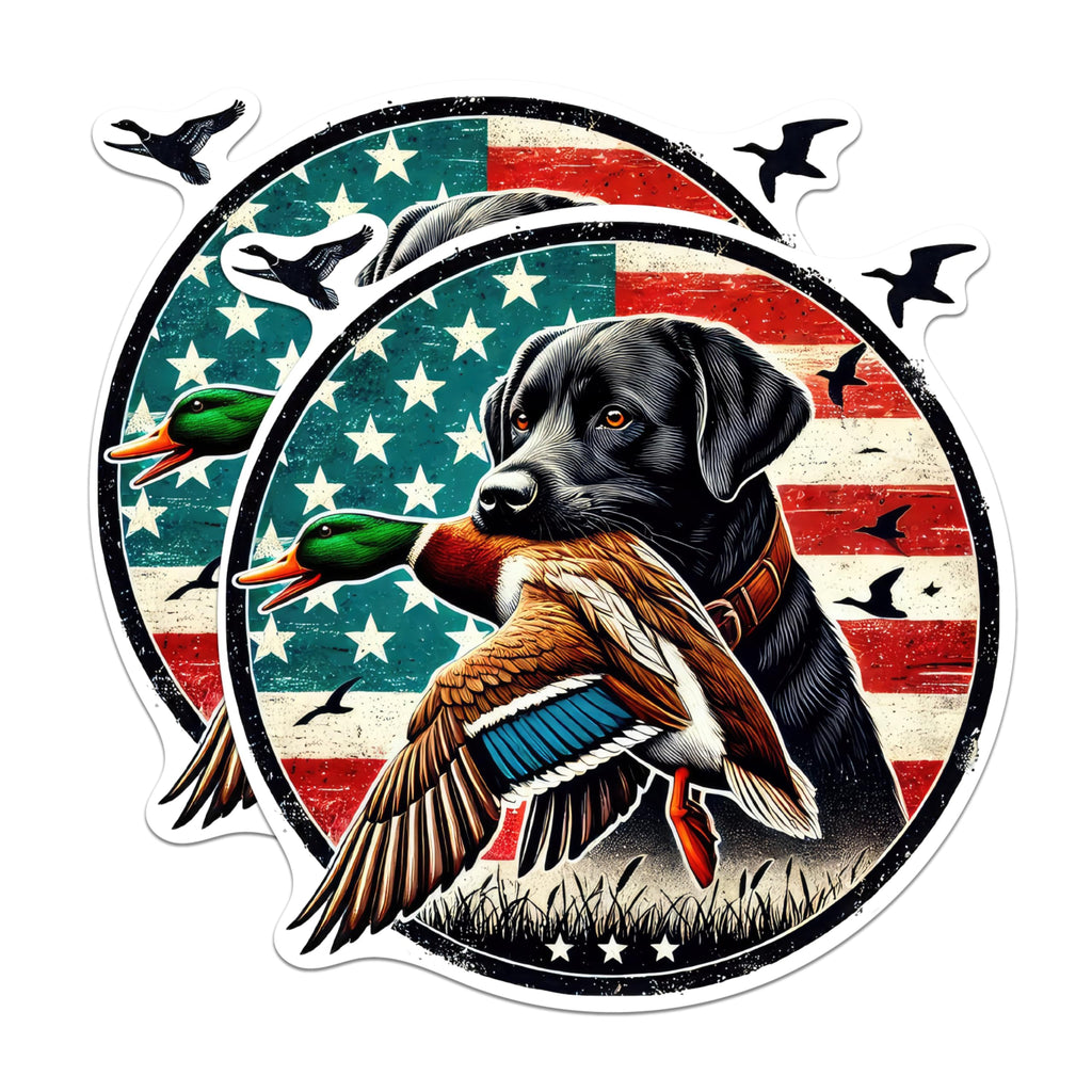(2 Pack) Dog with Duck Magnets - Hunting Dog Magnets - Lab Hunting Dog Magnets - 5 Inches On Longest Side - Premium Magnet - for Cars, Refrigerators, Toolboxes - Made in USA - MAG2098