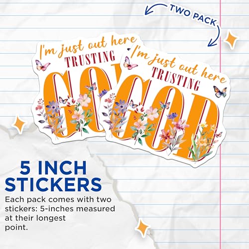 (2 Pack) Trusting God Stickers - 5" On Longest Side - Sticks to Smooth Flat Surfaces - Made in USA - BMCS8585 - BMCS8585