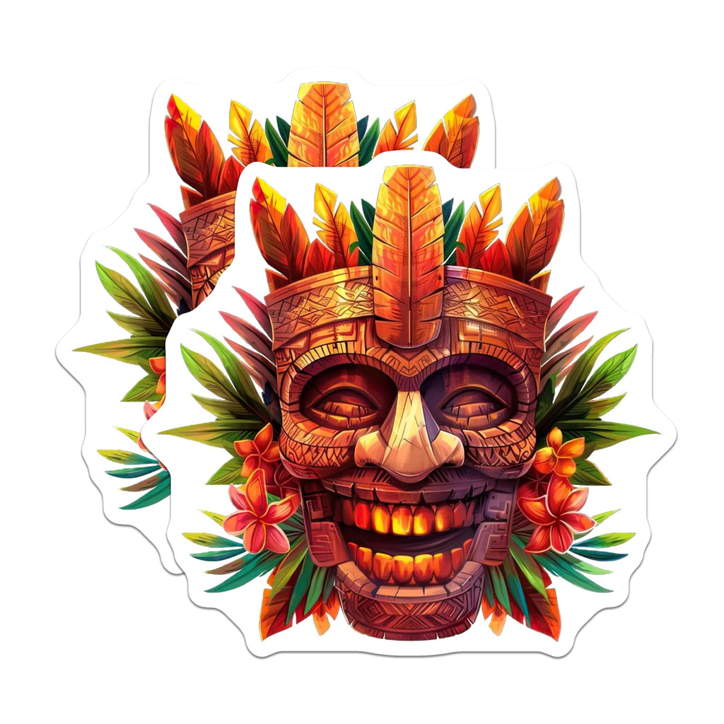 (2 Pack) Tiki Mask Magnets - Polynesian Carved Art - Tropical Island Home Accent - Exotic Refrigerator Decor - 5 Inches On Longest Side - Thick Durable Magnet - Made in USA - MAG20730