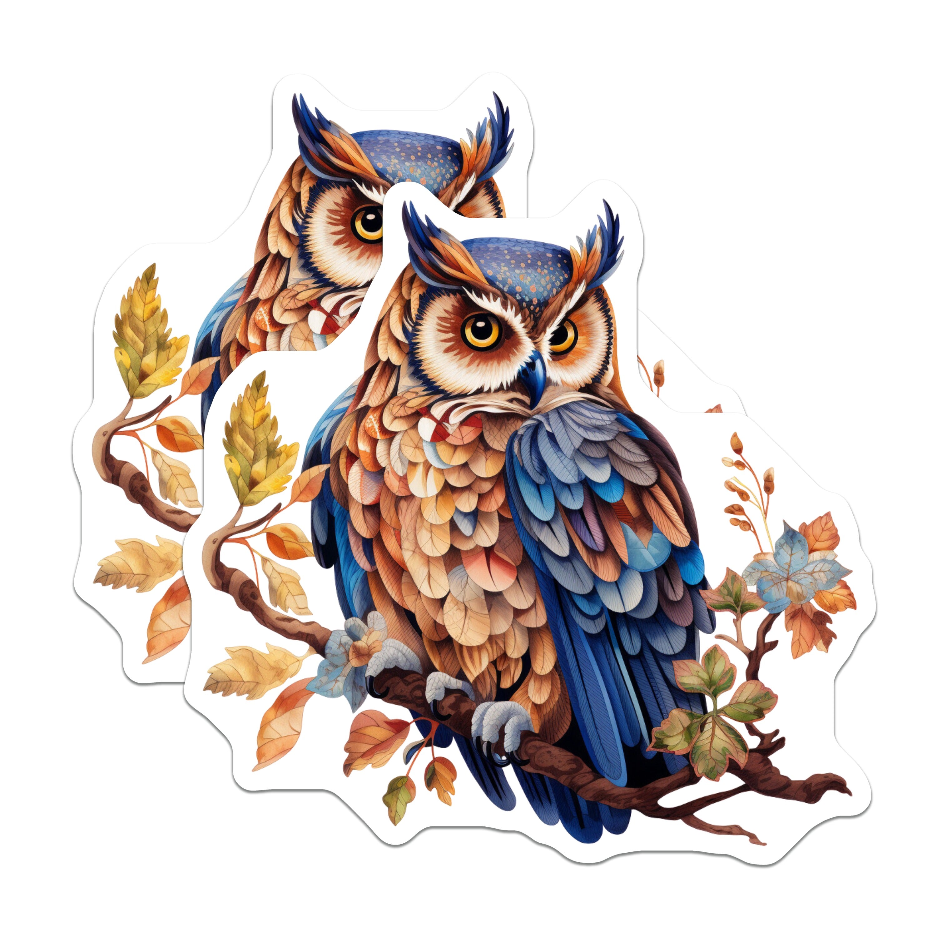 (2 Pack) Woodland Owl Magnets - Forest Animal Refrigerator Decor - Autumn Bird Art Accent - 5 Inches On Longest Side - Thick Durable Magnet - Made in USA - MAG39974