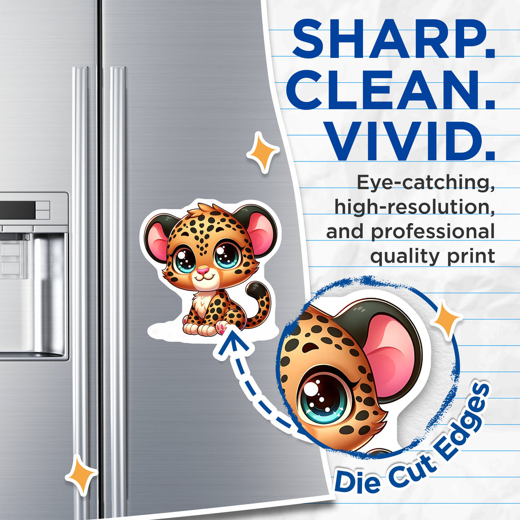 (2 Pack) Cute Cheetah Magnets - Kawaii Leopard Cub Decor - Fridge Locker Nursery Art - 5 Inches On Longest Side - Thick Durable Magnet - Made in USA - MAG36785