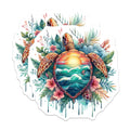 (2 Pack) Sea Turtle Magnets - Sunset Ocean Waves Art - Tropical Floral Decor Accent - 5 Inches On Longest Side - Thick Durable Magnet - Made in USA - MAG22331