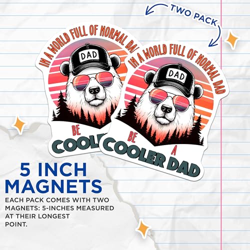 (2 Pack) Dad Cool Bear Magnets - Stylish Dad Decor - Cool Dad Accessories - 5" On Longest Side - for Cars, Fridges, Toolboxes - Made in USA - MAG7463