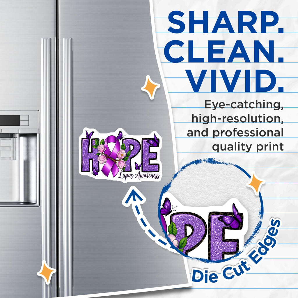 (2 Pack) Lupus Awareness Magnets - Hope Purple Ribbon - Butterfly Flower Warrior Support - 5 Inches On Longest Side - Thick Durable Magnet - Made in USA - MAG27934