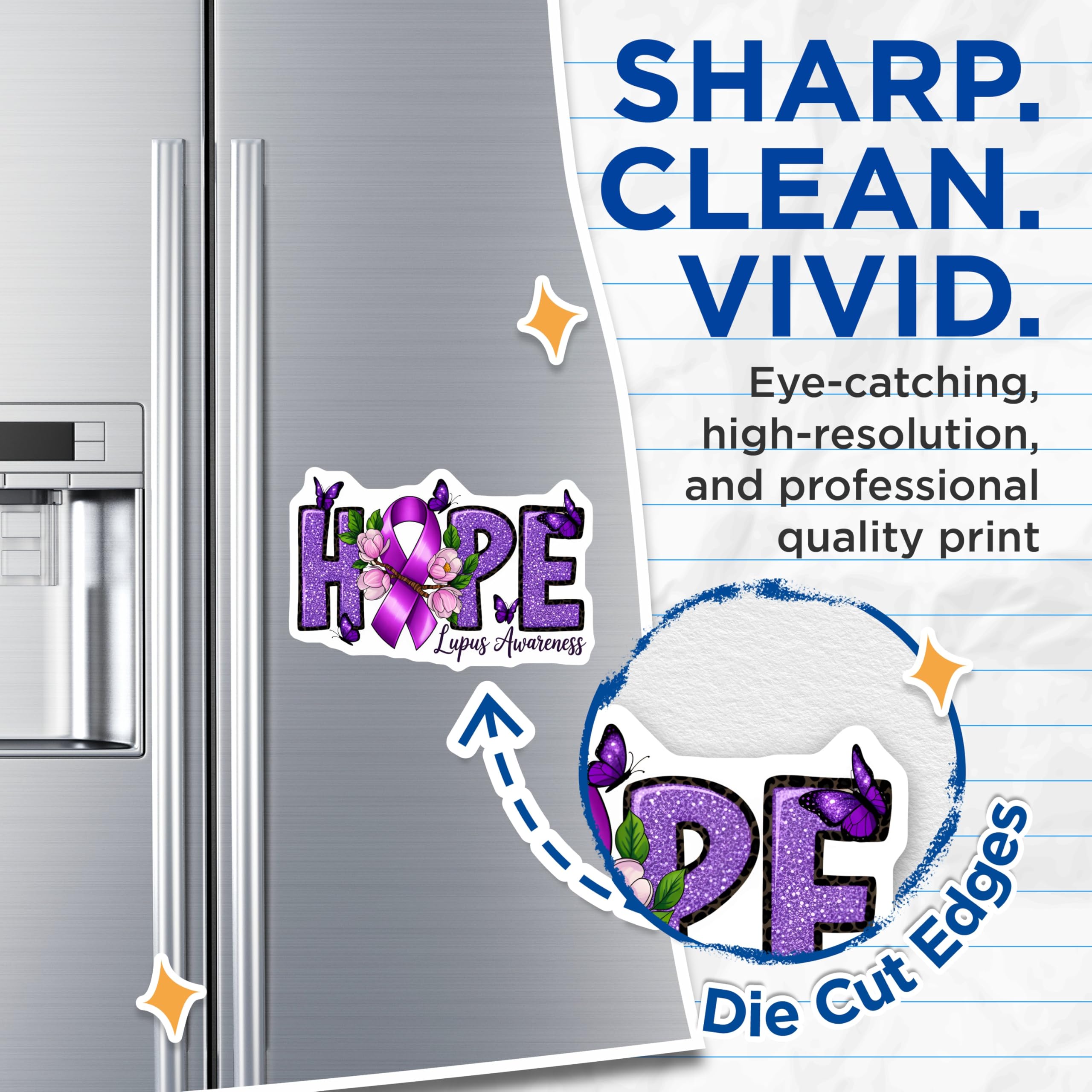 (2 Pack) Lupus Awareness Magnets - Hope Purple Ribbon - Butterfly Flower Warrior Support - 5 Inches On Longest Side - Thick Durable Magnet - Made in USA - MAG27934