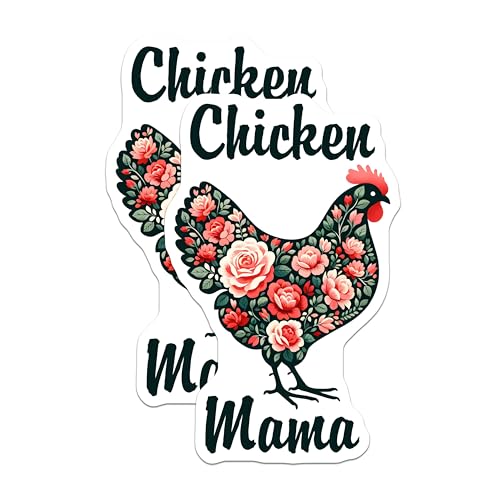 (2 Pack) Chicken Mama Stickers - Floral Chicken Lover - Farm Animal Art - 5" On Longest Side - Sticks to Smooth Flat Surfaces - Made in USA - BMCS9660