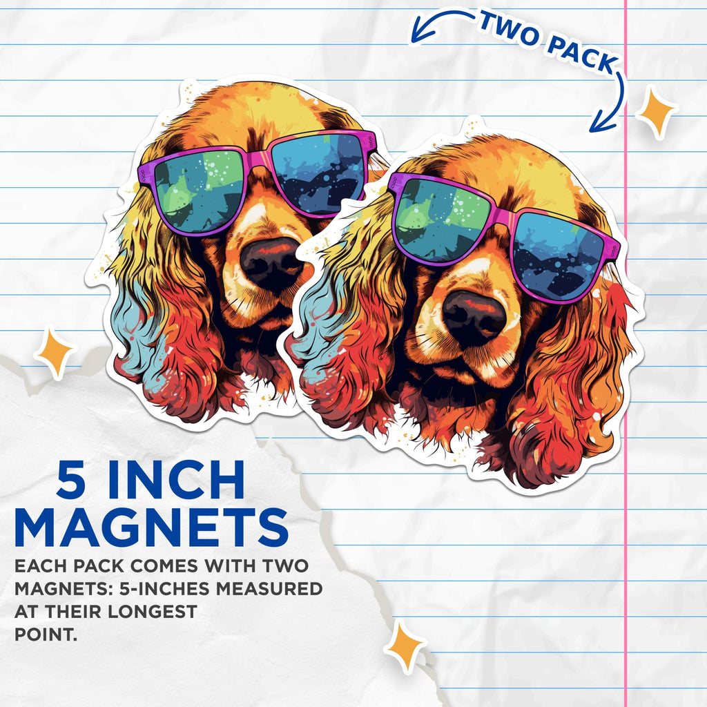 (2 Pack) Cocker Spaniel Dog Magnets - Cocker Spaniel with Sunglasses - Choose FromOver 100 Dog Breeds - 5" On Longest Side - Premium Magnet - Made in USA - MAG0340
