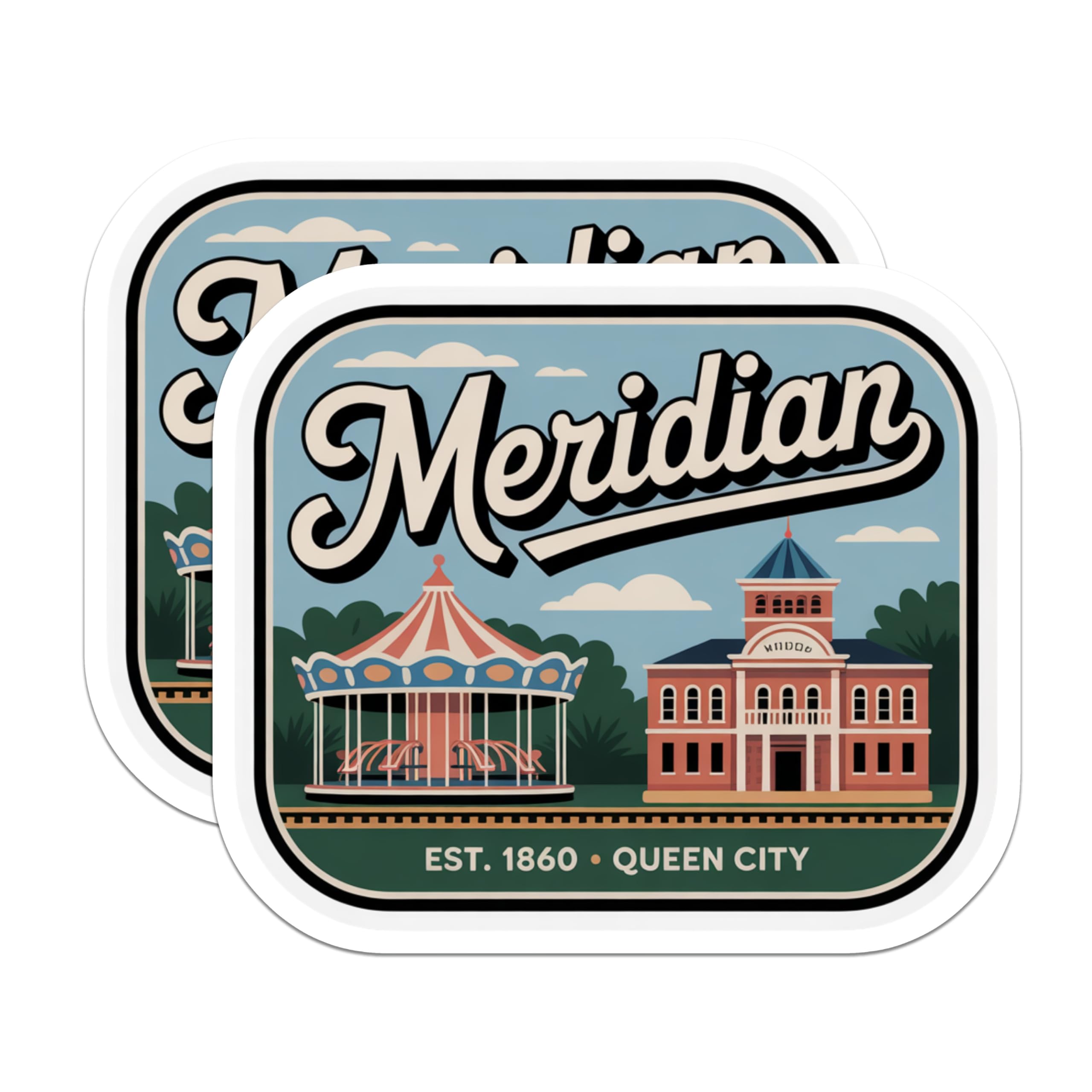 (2 Pack) Meridian Mississippi Magnets - Queen City USA - Established 1860-5" On Longest Side - Premium Magnet - for Cars, Refrigerators, Toolboxes, Lockers - Made in USA - MAG17835