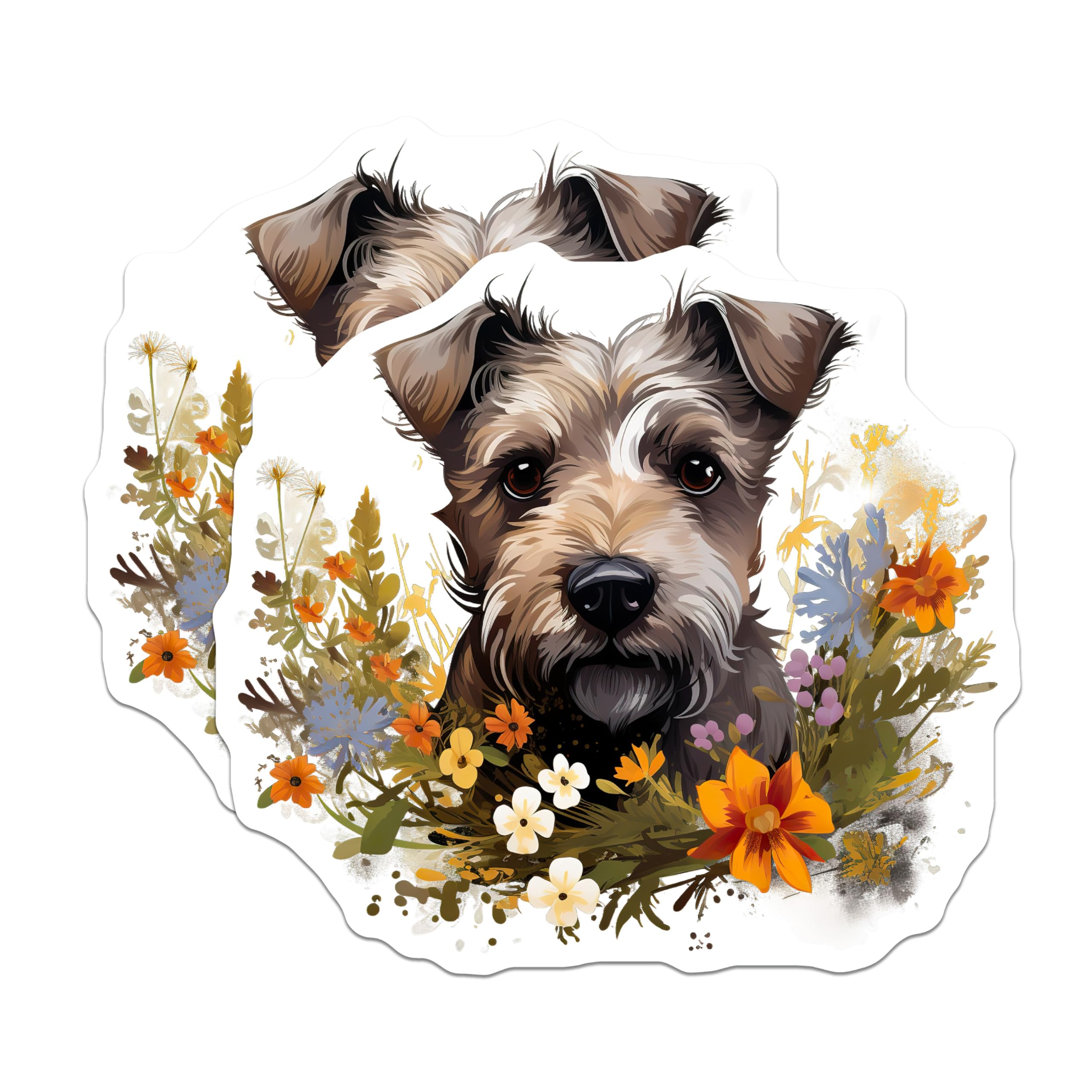(2 Pack) Floral Wire Haired Terrier Magnets - Cute Dog Pet Lover Decor - Spring Refrigerator Magnets - 5 Inches On Longest Side - Thick Durable Magnet - Made in USA - MAG30638