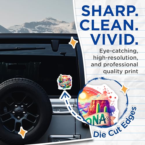 (2 Pack) Arizona Travel Stickers - Cactus Desert Art - Colorful Scenic Views - 5" On Longest Side - Sticks to Smooth Flat Surfaces - Made in USA - BMCS6487