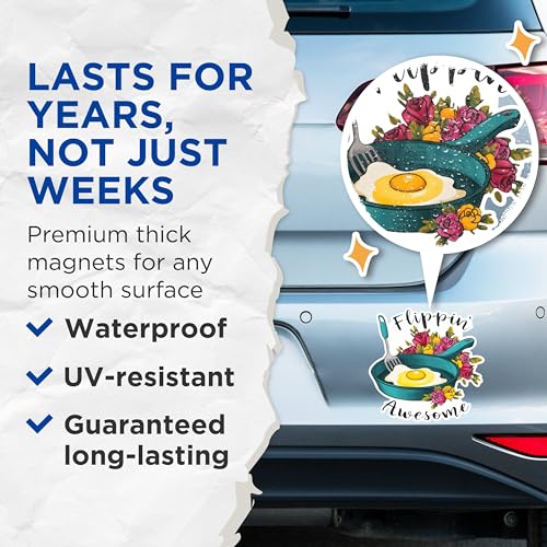 (2 Pack) Flippin' Awesome Magnets - Funny Kitchen Decor Magnets - Quirky Egg and Pan Magnets- 5" On Longest Side - for Fridges, Toolboxes, Cars - Made in USA - MAG2916