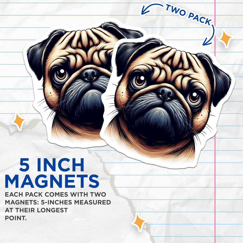 (2 Pack) Pug Magnets - Dog Breed Home Decor - Refrigerator Magnets - Cute Pug Lovers - 5" On Longest Side - Premium Magnet - for Cars, Refrigerators, Toolboxes, Lockers - Made in USA - MAG15796