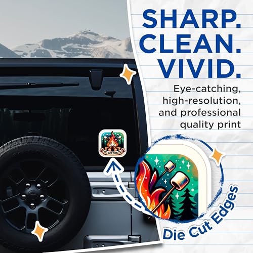 (2 Pack) Let's Get Toasted Stickers - Campfire Stickers - Marshmallow Roasting - Outdoor Adventure Stickers - 5" On Longest Side - Sticks to Smooth Flat Surfaces - Made in USA - BMCS7011