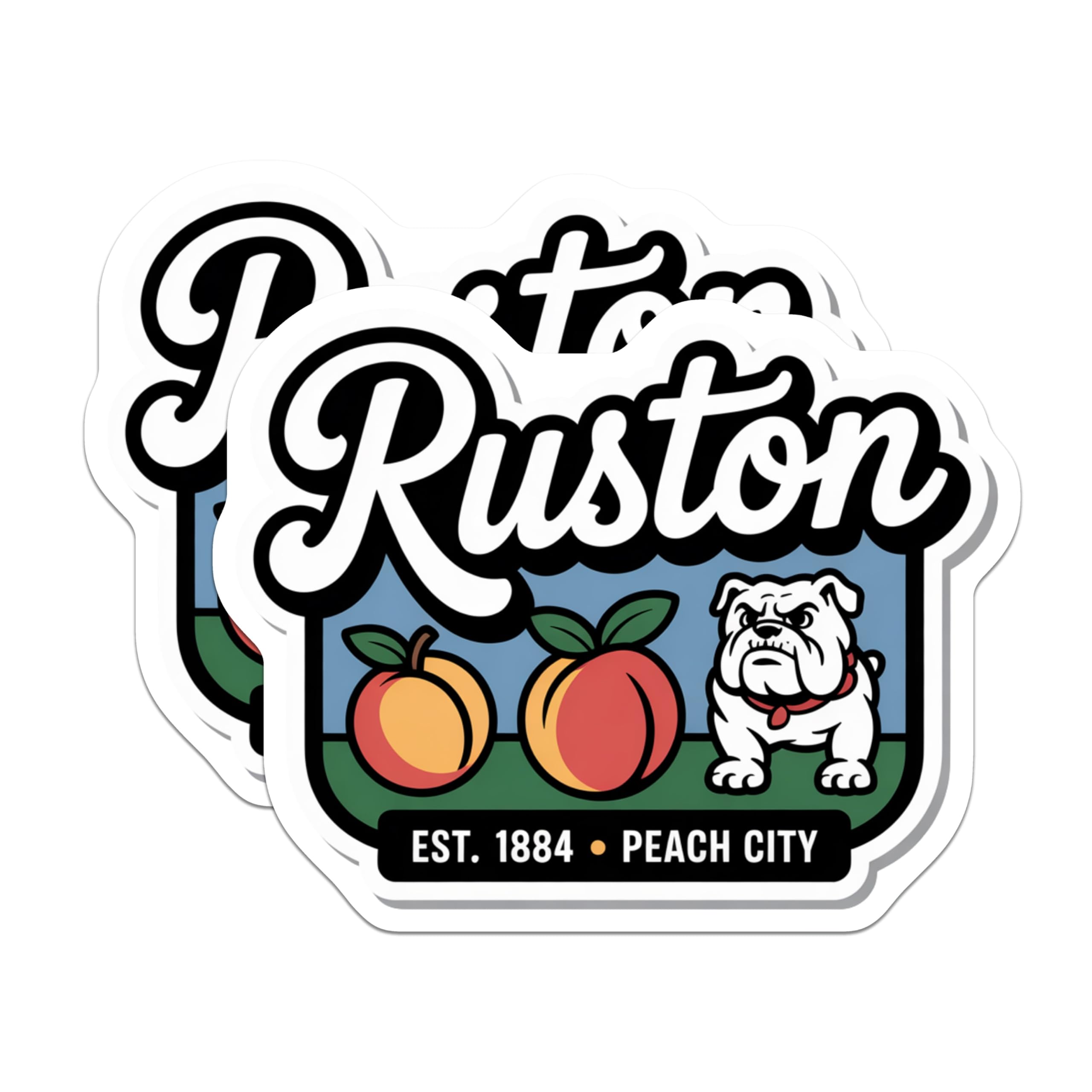 (2 Pack) Ruston Louisiana Stickers - Peach City Bulldog - Louisiana Travel Souvenir - 5" On Longest Side - Sticks to Smooth Flat Surfaces - Made in USA - BMCS17684