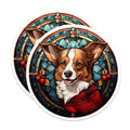 (2 Pack) Christmas Corgi Magnets - Stained Glass Dog Art - Holiday Pet Decor - 5 Inches On Longest Side - Thick Durable Magnet - Made in USA - MAG30252
