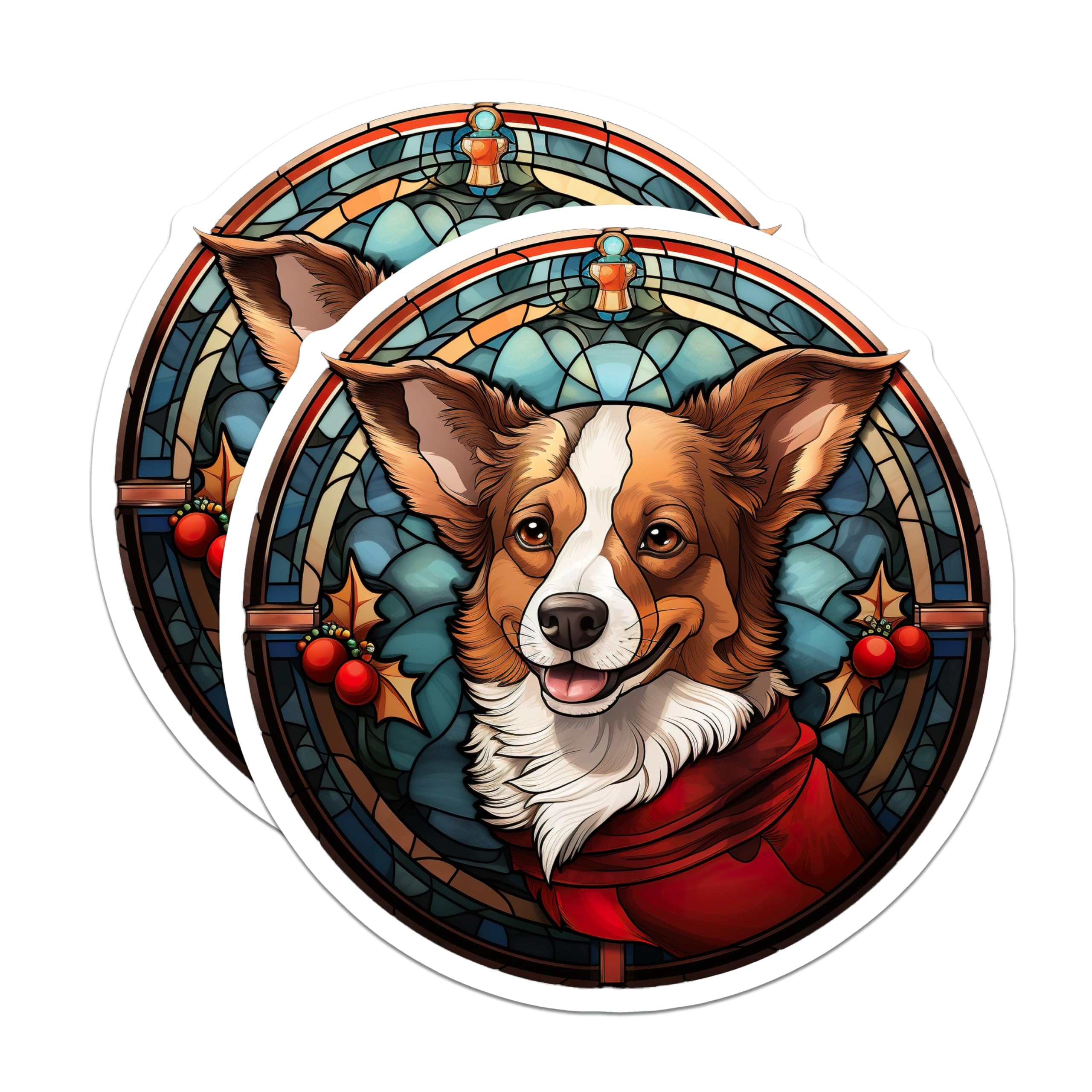 (2 Pack) Christmas Corgi Magnets - Stained Glass Dog Art - Holiday Pet Decor - 5 Inches On Longest Side - Thick Durable Magnet - Made in USA - MAG30252
