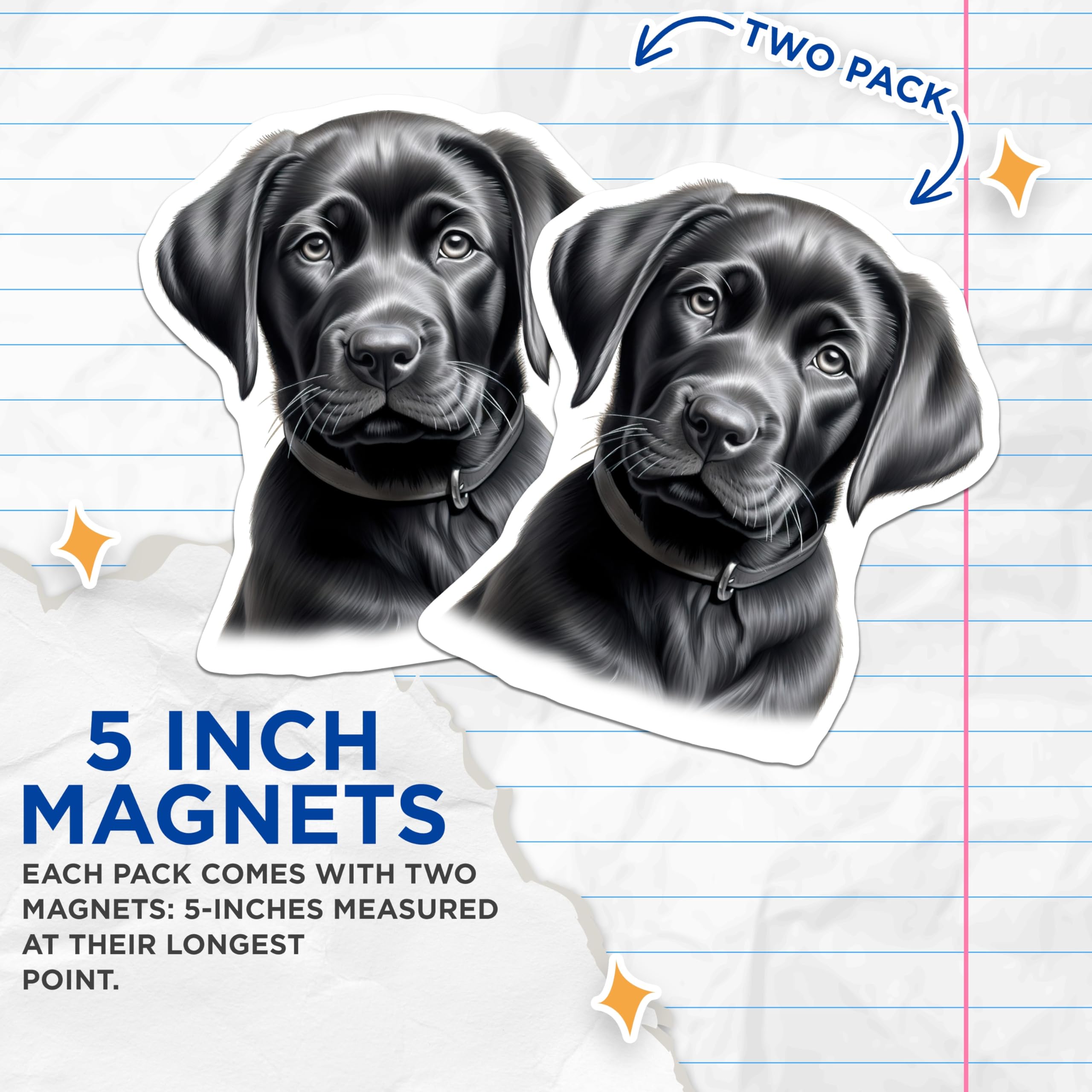(2 Pack) Black Lab Puppy Magnets - Adorable Labrador Retriever - Cute Dog Decor - Pet Lover Kitchen Fridge Accessory - 5 Inches On Longest Side - Thick Durable Magnet - Made in USA - MAG23741