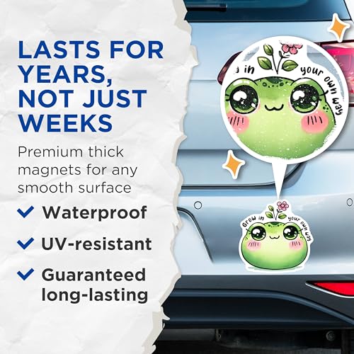 (2 Pack) Cute Froggy Magnets - Inspirational Quote - Adorable Frog - Cute Office Decor - Kawaii Desk Decor - 5" On Longest Side - for Cars, Fridges, Toolboxes - Made in USA - MAG7520