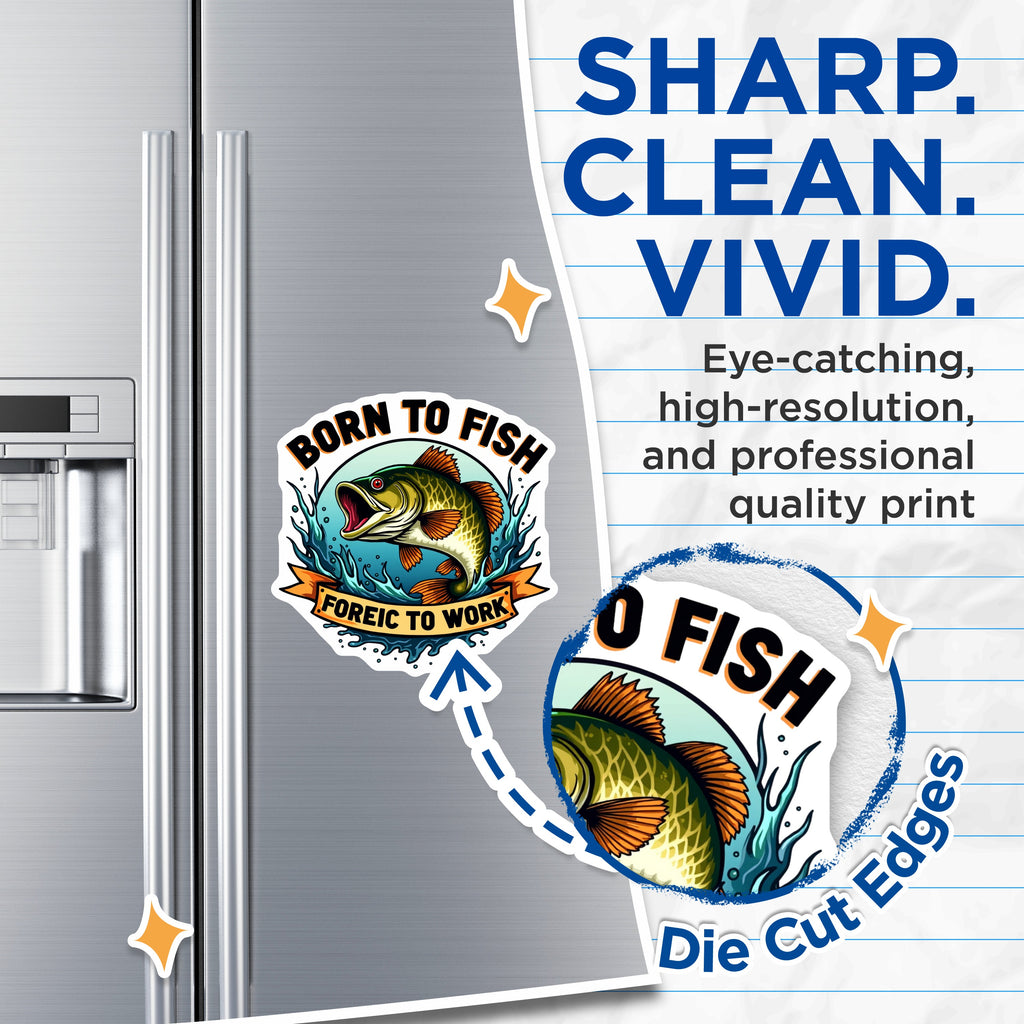 (2 Pack) Born to Fish Magnets - Funny Fisherman Refrigerator Decor - Bass Fishing Present for Dad - 5 Inches On Longest Side - Thick Durable Magnet - Made in USA - MAG38312