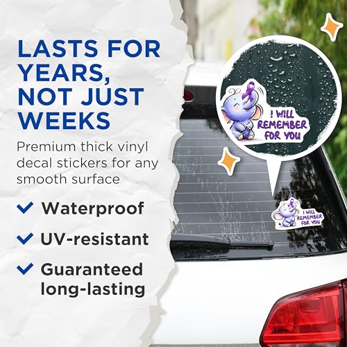 (2 Pack) Inspirational Elephant Stickers - Motivational Animal Decal - Remember for You Decal - 5" On Longest Side - Sticks to Smooth Flat Surfaces - Made in USA - BMCS9783