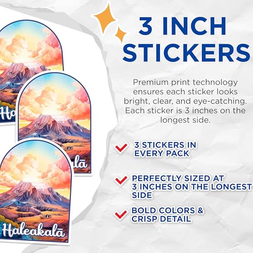 (3 Pack) Haleakala Decals - National Park Stickers - Maui Hawaii Decals - 3 Inches On Longest Side - Easy Peel & Apply - Made in USA - 3MCS0408