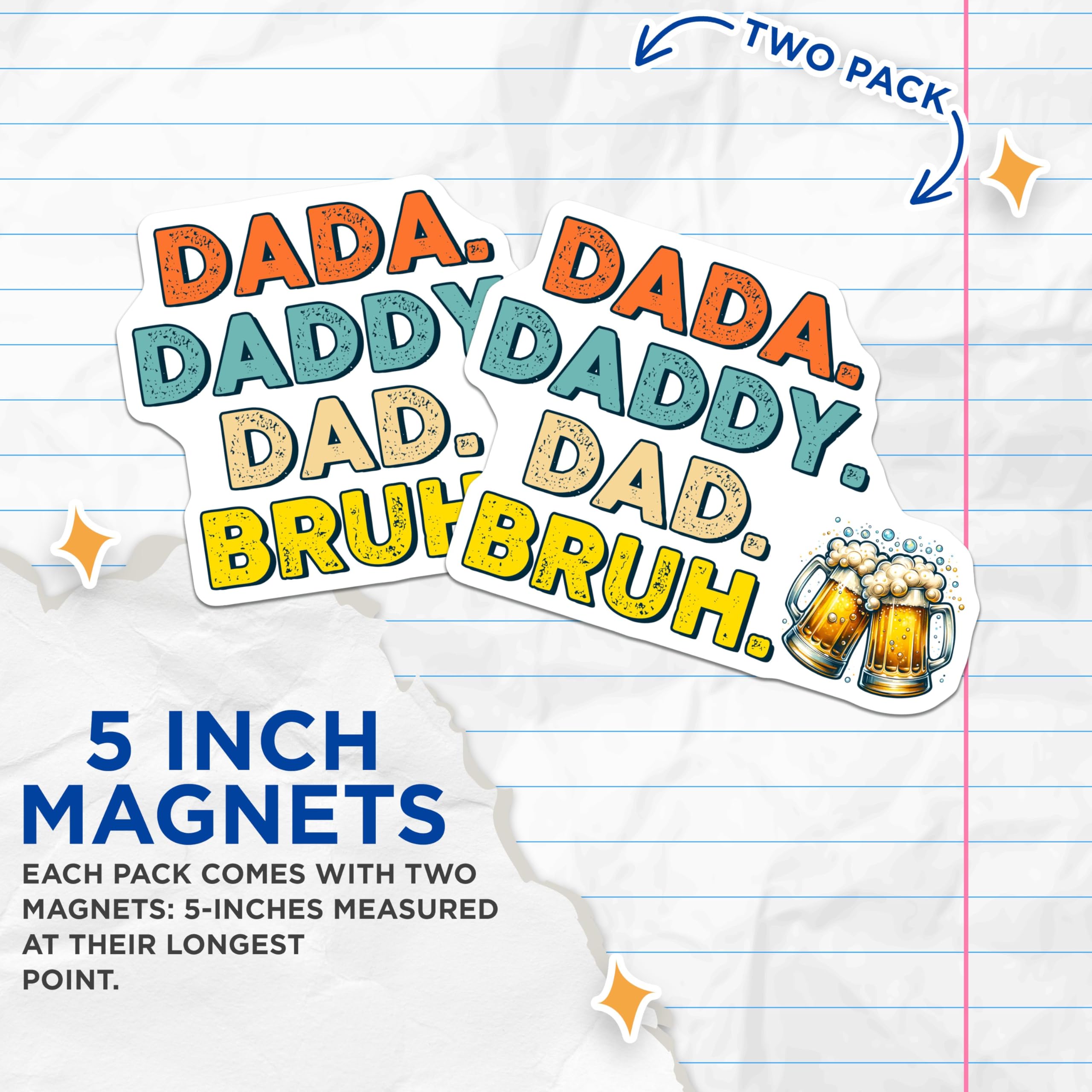 (2 Pack) Dada Daddy Dad Bruh Magnets - 5" On Longest Side - for Cars, Fridges, Toolboxes - Made in USA - MAG7488