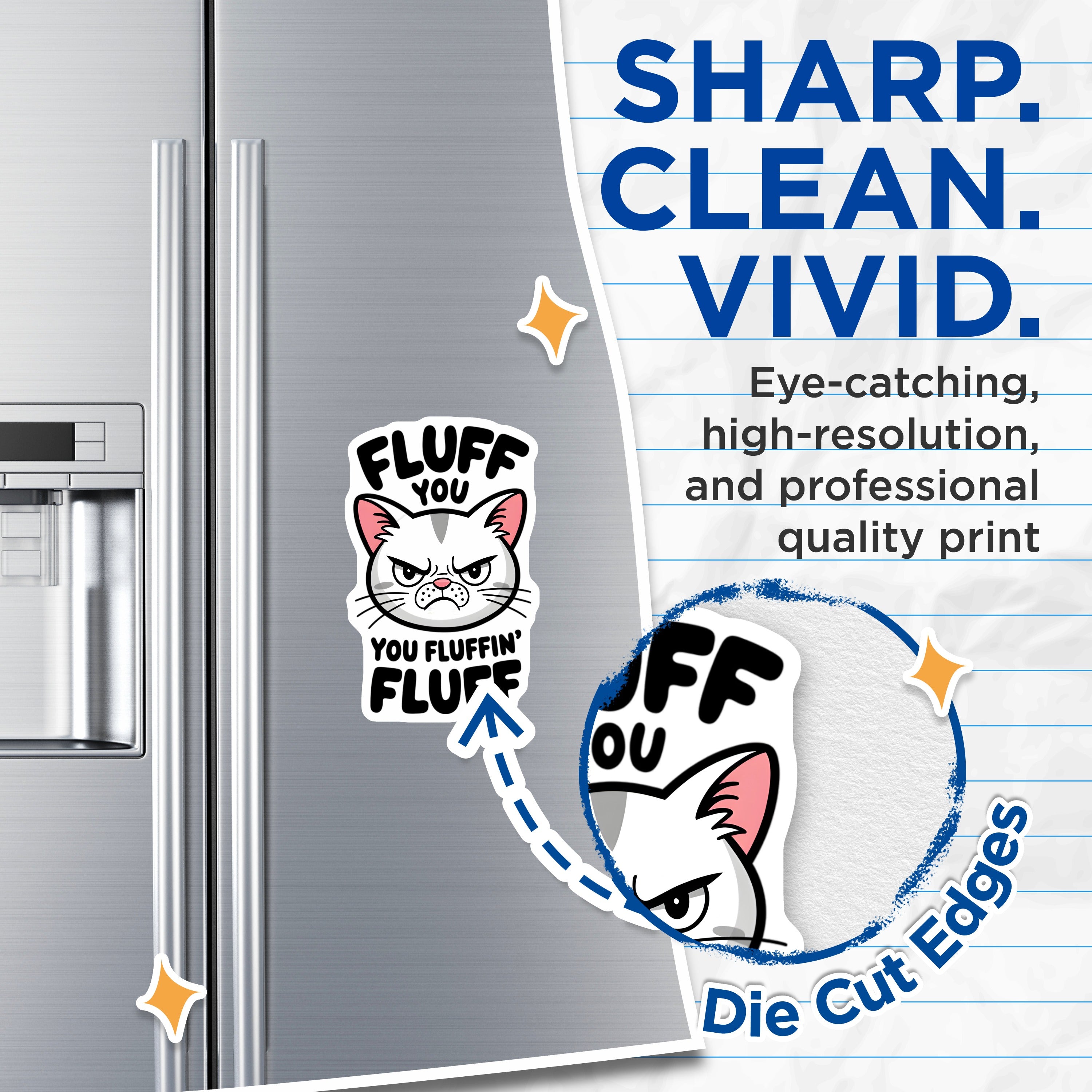(2 Pack) Grumpy Cat Magnets - Funny Fluff You Meme - Sarcastic Cat Lover - Refrigerator Locker Decor - 5 Inches On Longest Side - Thick Durable Magnet - Made in USA - MAG37802