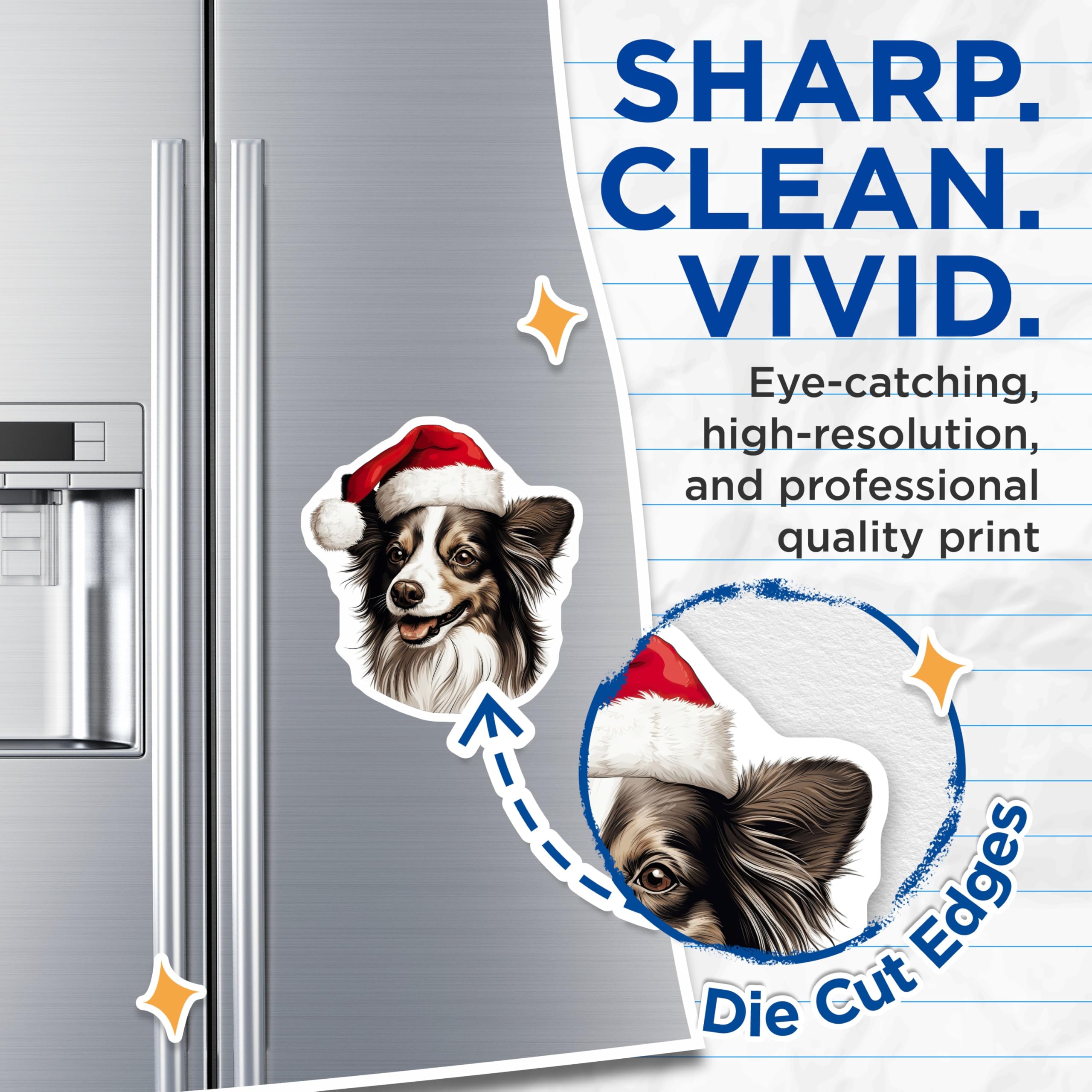 (2 Pack) Christmas Dog Magnets - Santa Hat Holiday Decor - Festive Pet Animal Lover Accents - Cute Doggy Refrigerator Magnets - 5 Inches On Longest Side - Thick Durable Magnet - Made in USA - MAG23784