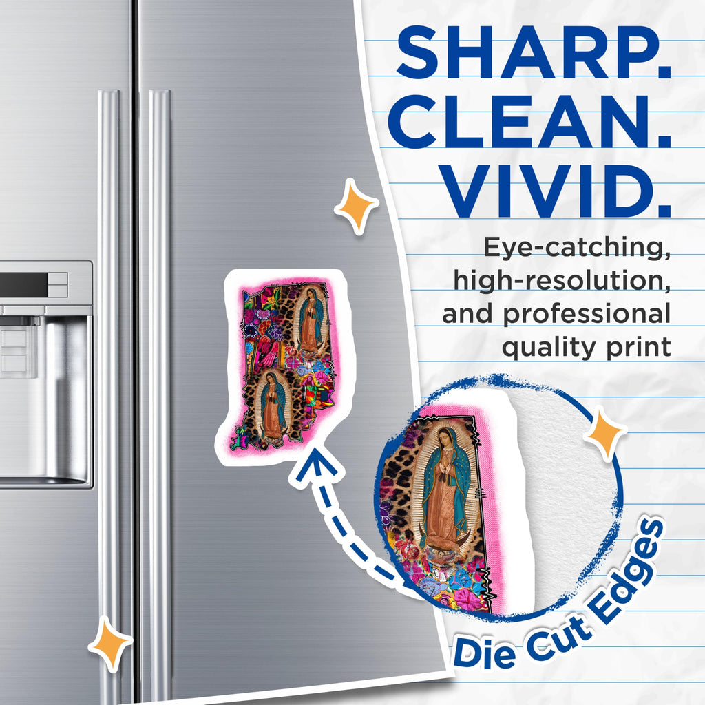 (2 Pack) Our Lady of Guadalupe Magnets - Indiana State Virgin Mary Art - Vibrant Mexican Folk Leopard Print Decor - 5 Inches On Longest Side - Thick Durable Magnet - Made in USA - MAG24260