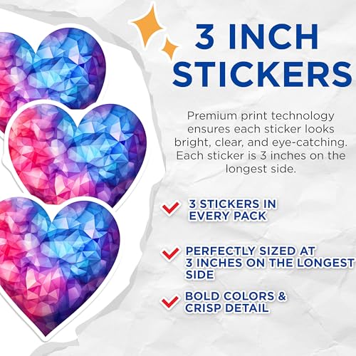 (3 Pack) Geometric Heart Decals - Polygon Art Stickers - Laptop Decal- 3 Inches On Longest Side - Easy Peel & Apply - Made in USA - 3MCS5402