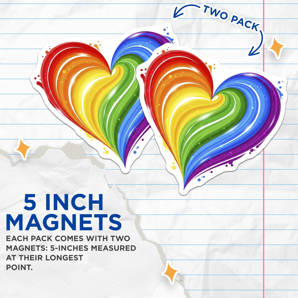 (2 Pack) Rainbow Heart Magnets - Pride Decor - Vibrant Heart Magnet - 5" On Longest Side - Premium Magnet - for Cars, Refrigerators, Toolboxes, Lockers - Made in USA - MAG16651