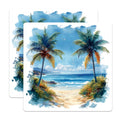 (2 Pack) Watercolor Beach Magnets - Tropical Palm Tree Ocean View - Coastal Fridge Decor - Summer Aesthetic Art - 5 Inches On Longest Side - Thick Durable Magnet - Made in USA - MAG30606